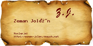 Zeman Jolán névjegykártya